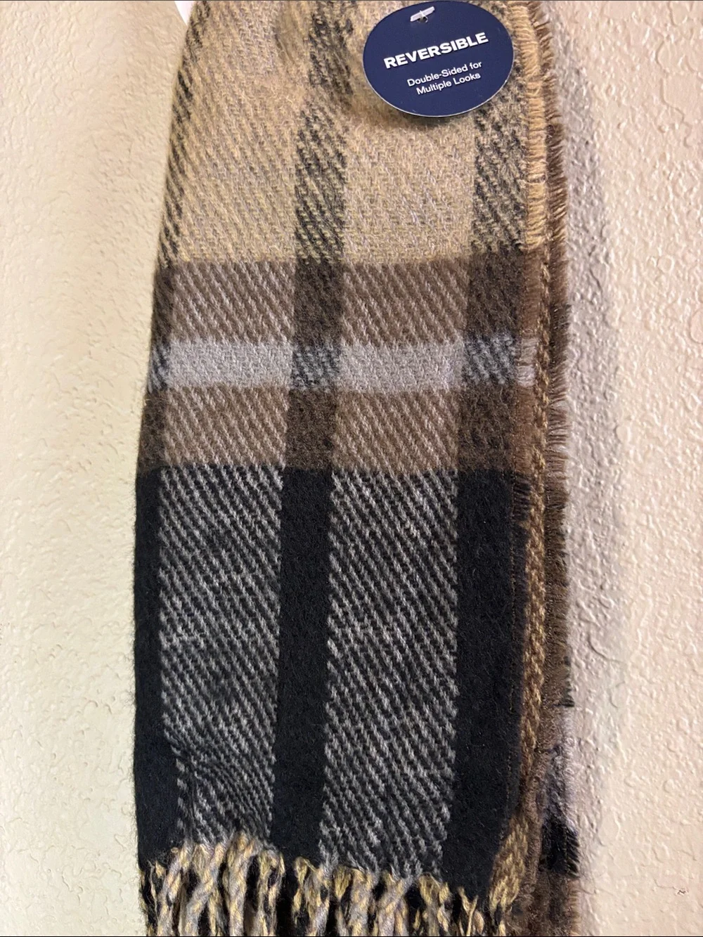 New Dockers Scarf Men’s Brown Plaid Knit Winter Scarf Classic Casual Outdoor